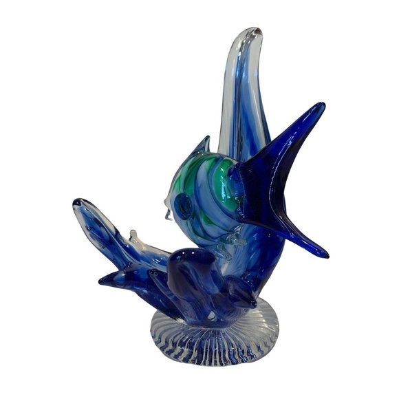 Fish Waves Glass Art Figurine Pedestal - Picture 3 of 11